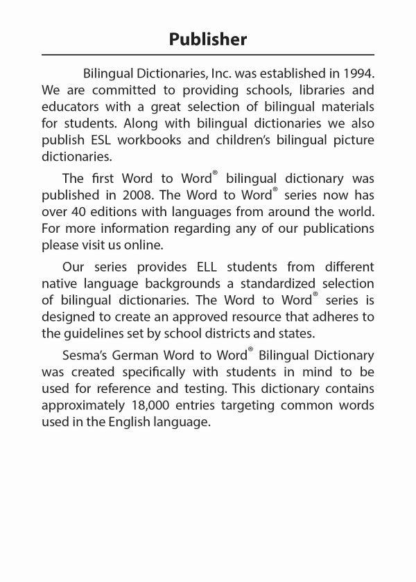 German BD Word to Word® Dictionary