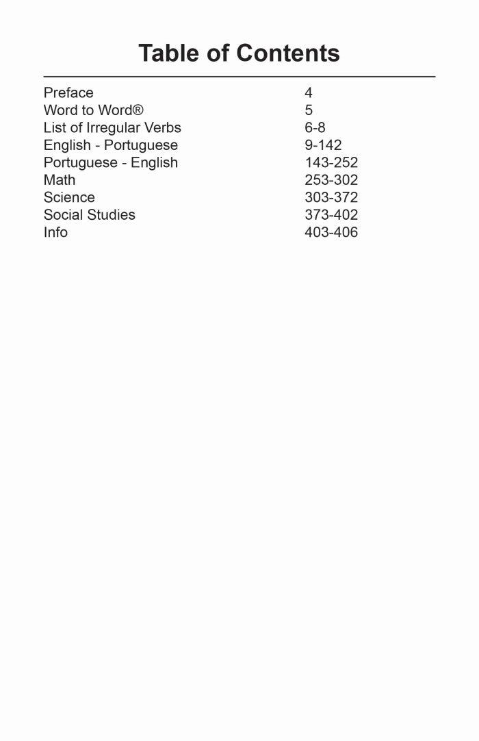Portuguese BD Word to Word® with Subject Vocab