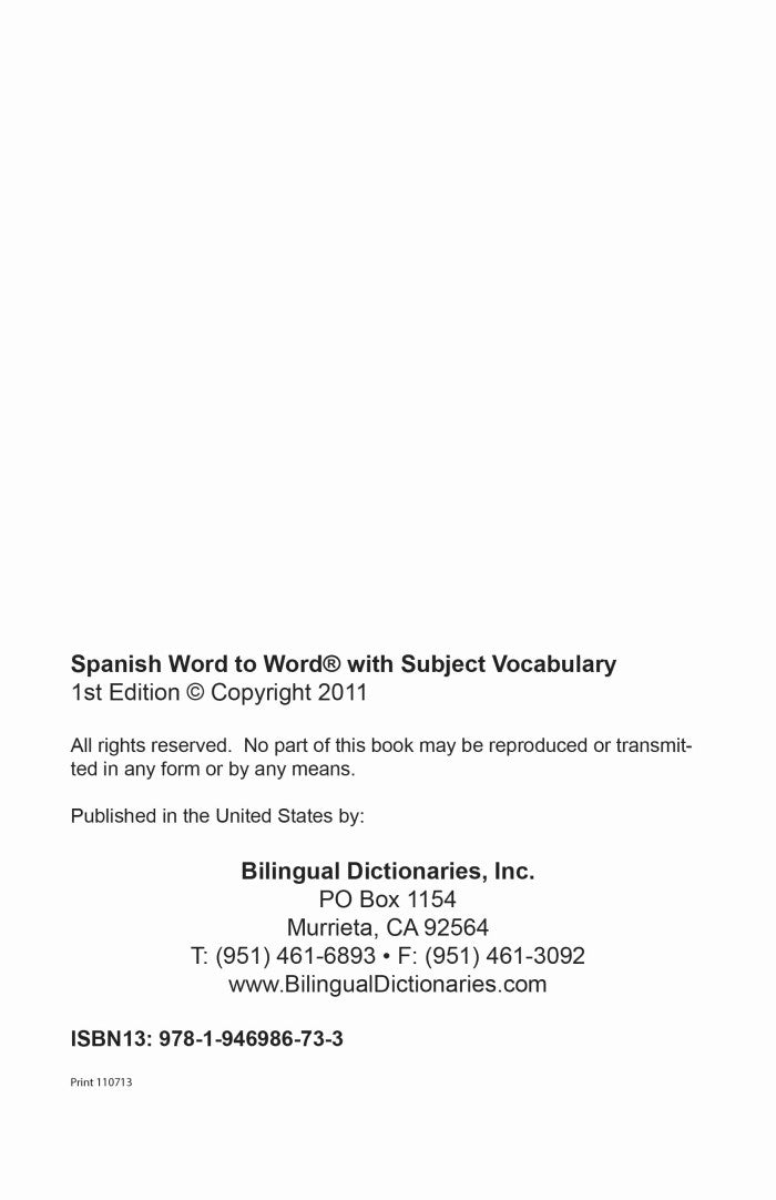 Spanish BD Word to Word® with Subject Vocab