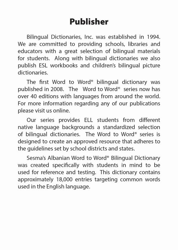 Albanian BD Word to Word® Dictionary