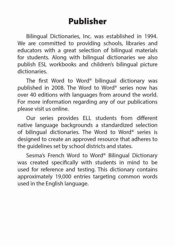 French BD Word to Word® Dictionary