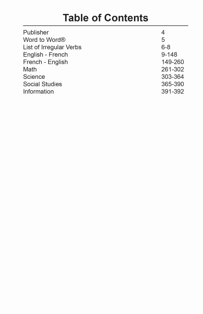 French BD Word to Word® with Subject Vocab