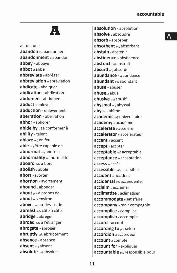 French BD Word to Word® with Subject Vocab