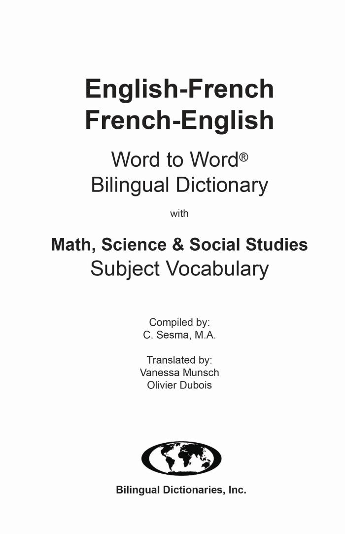 French BD Word to Word® with Subject Vocab