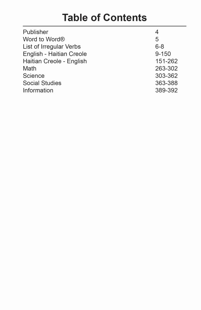 Haitian-Creole BD Word to Word® with Subject Vocab