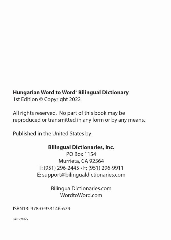 Hungarian BD Word to Word® Dictionary