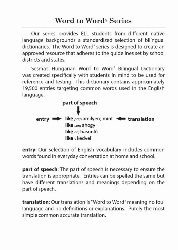 Hungarian BD Word to Word® Dictionary