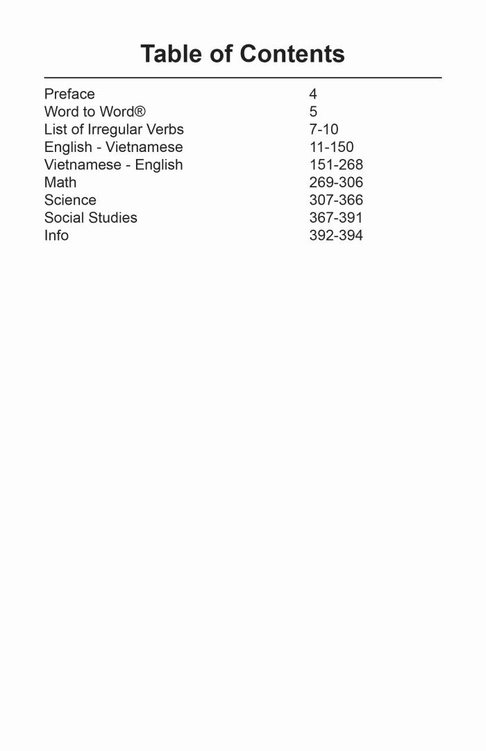 Vietnamese BD Word to Word® with Subject Vocab