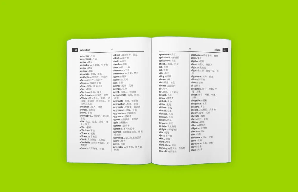 Word to Word dictionary open to a two-column spread